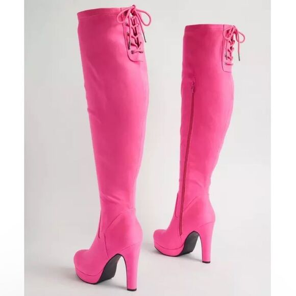 Torrid Over the Knee Platform Boots - Hot Pink - Size 12 Wide Width - Picture 3 of 12